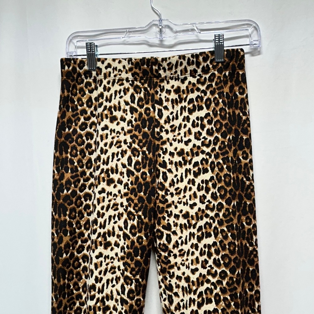 Park Avenue Leopard Print Flare Leggings Ruffle Bell Bottom Pants Women's M - Picture 2 of 9